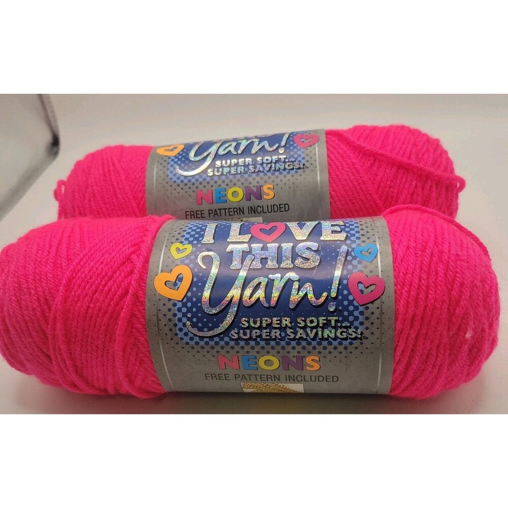 2 Skeins I LOVE THIS YARN! - 100% Acrylic - SUPER SOFT - Color is Pink Neon